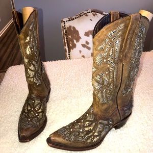 Wildflower Bluebonnet Leather Snakeskin Cowgirl Cowboy boots size 10